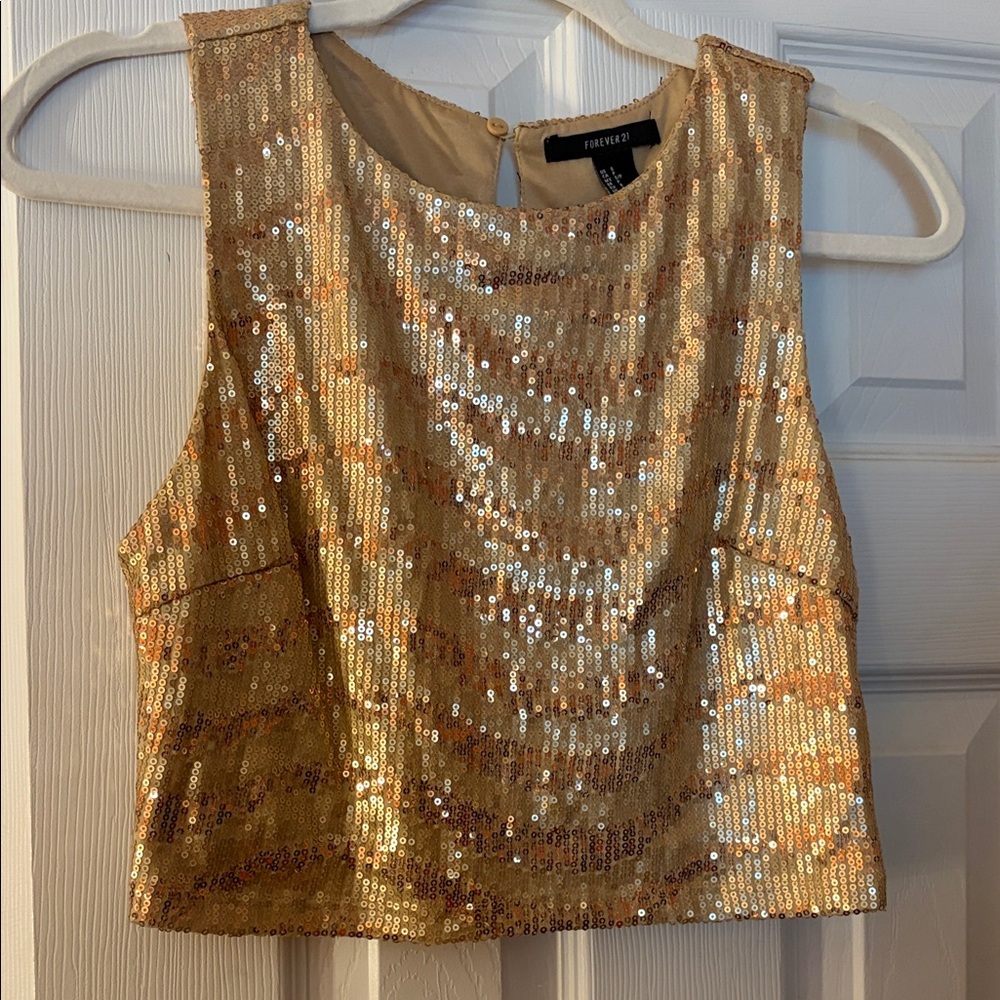 Forever 21 Shimmering Gold Sequin Crop Top